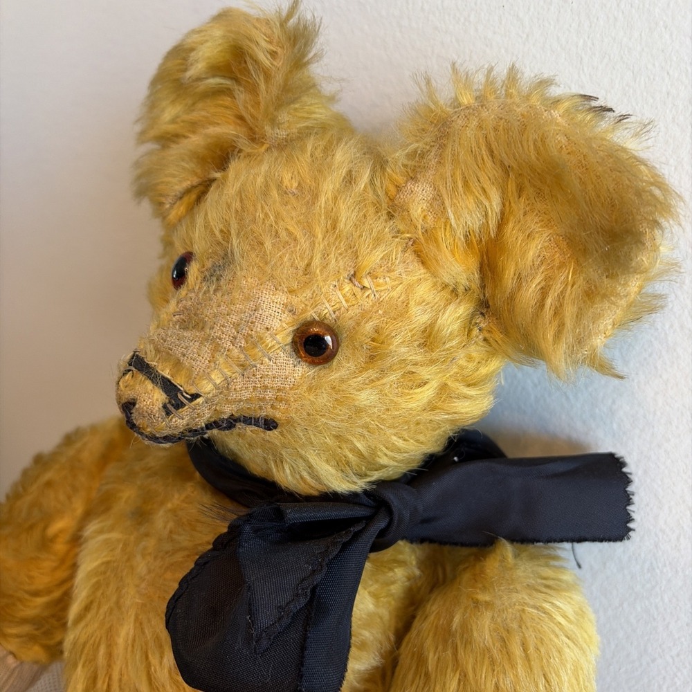 Antique 1920s Golden Mohair Teddy Bear Fully Jointed Hump Back Glass Eyes 16in - Picture 6 of 16
